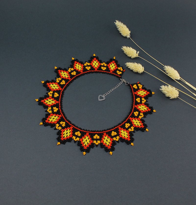 黑红配色珠饰项链 - 项链 - 玻璃 红色