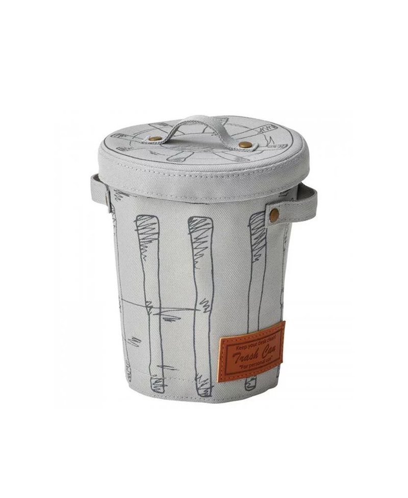 日本Magnets复古手绘图腾附盖桌上垃圾桶/收纳桶/笔筒(灰白色) - 收纳用品 - 塑料 灰色