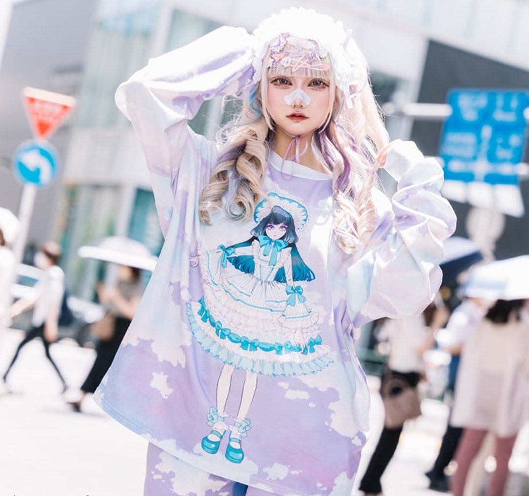 Artiswitch联名里原宿LO娘RURU宽松OVERSIZE长袖T恤【JA0513】 - 女装上衣 - 聚酯纤维 