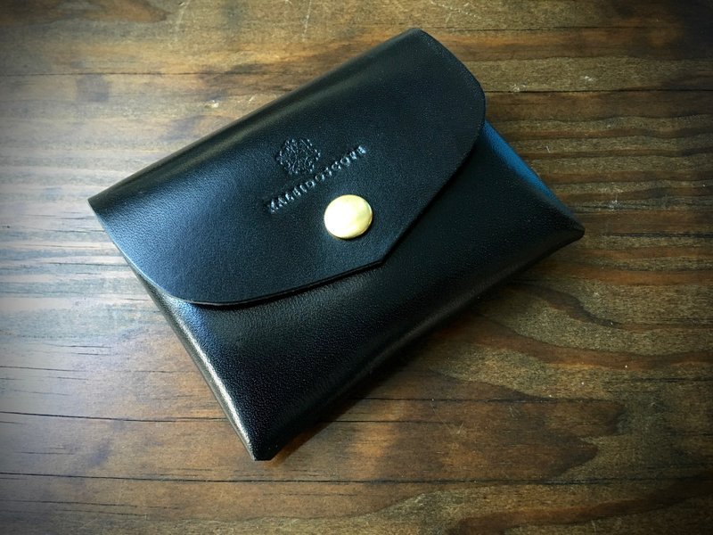 Tochigi leather compact wallet series-envelope black - 皮夹/钱包 - 真皮 黑色