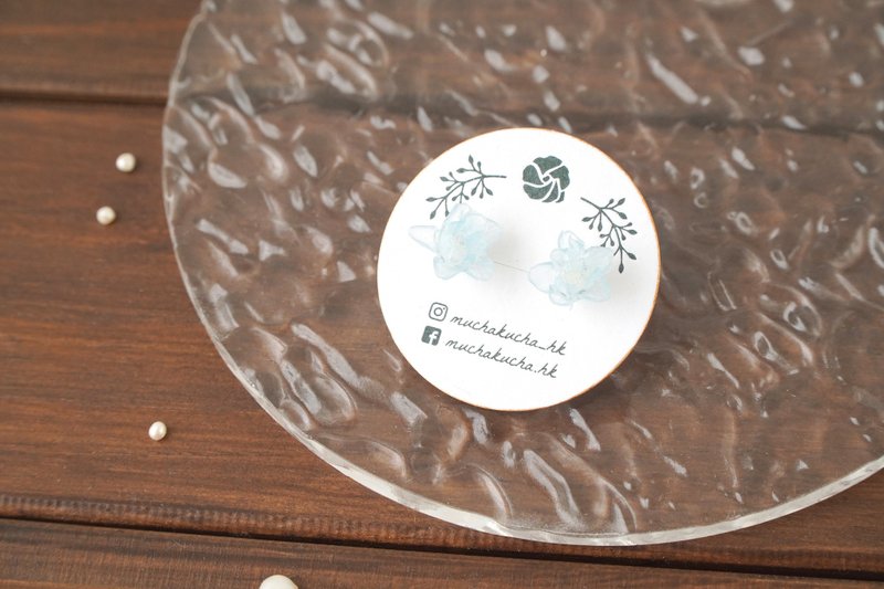 /Kasumi/ 满天星 树脂软水晶花 耳环/耳夹 (粉蓝) - 耳环/耳夹 - 树脂 蓝色