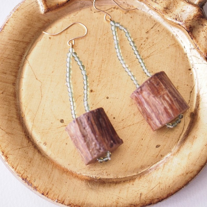 沉香木 大颗 14Kgf 东菱玉 耳环 可改夹式 - 耳环/耳夹 - 木头 咖啡色