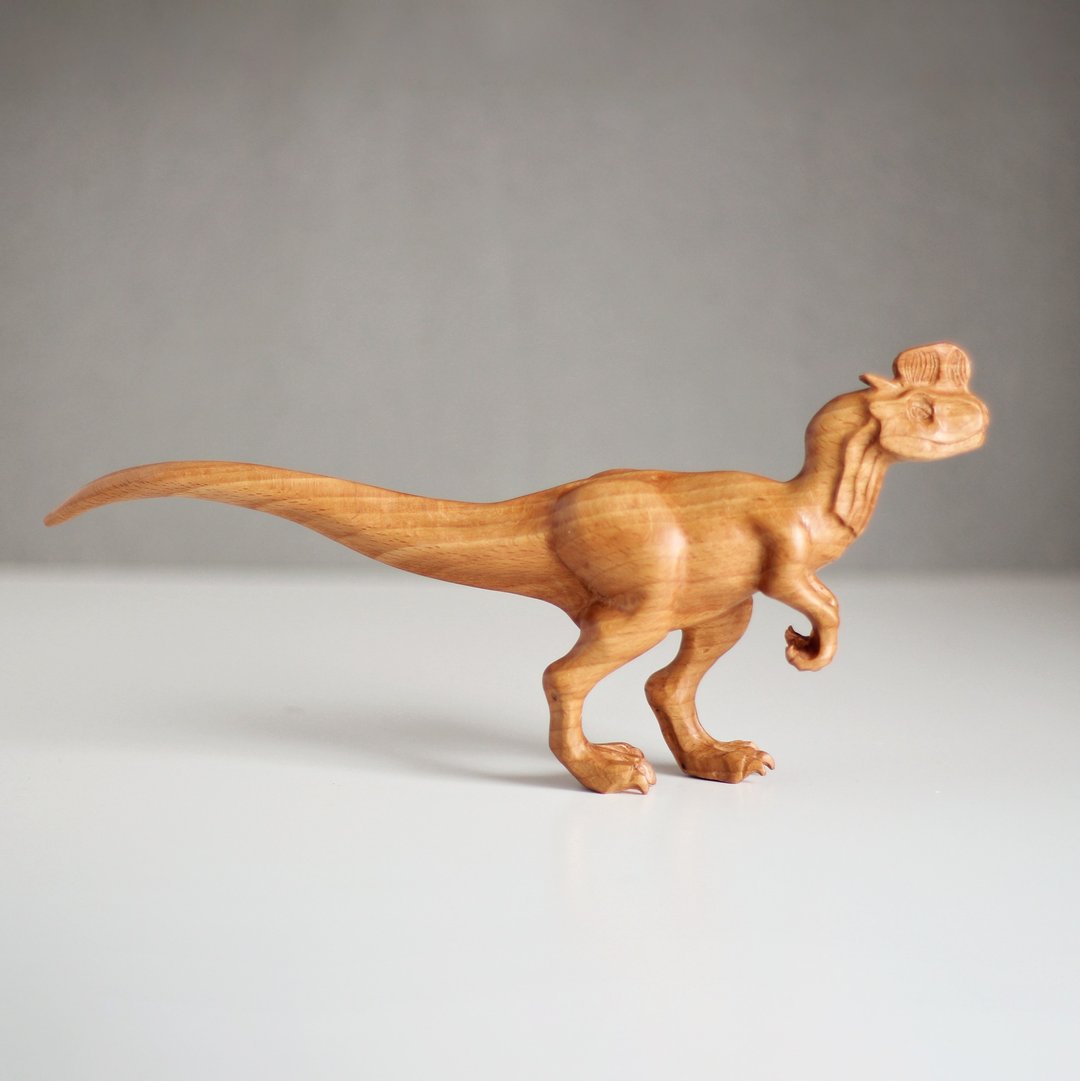 Wooden dinosaur dilophosaurus, wooden hand carved sculpture - 其他 - 木头 