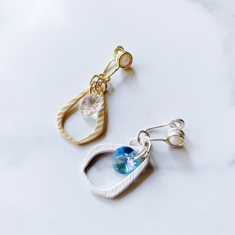 YLANG【欧若拉】造型耳环Swarovski水晶/艺术铜线(无痛耳夹/耳勾) - 耳环/耳夹 - 其他金属 