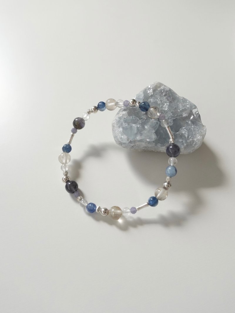 蓝梦光影/堇青石 蓝晶石 金发晶 白水晶 坦桑石/水晶手链 定制化 - 手链/手环 - 水晶 蓝色