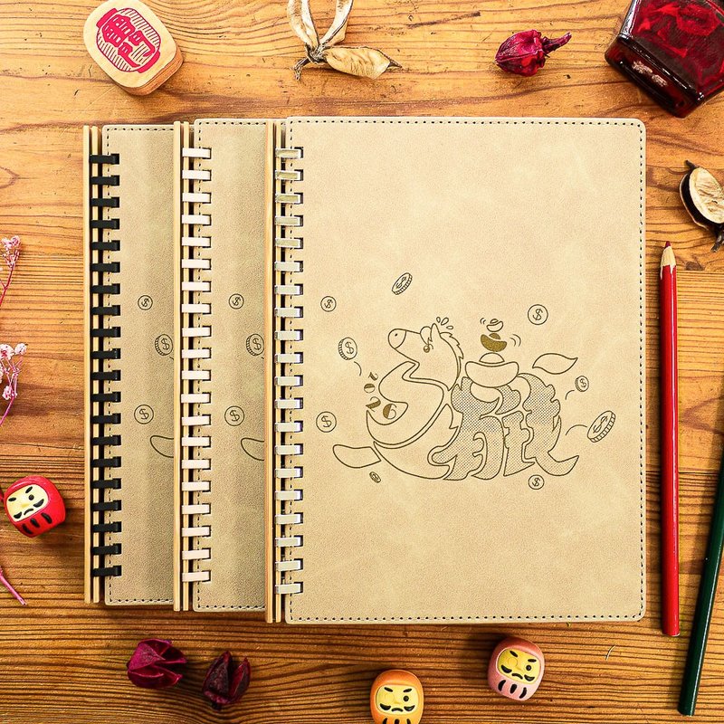 A5 抽取式仿皮革活页笔记本-江雪。2026 马上有钱-沙漠黄 - 笔记本/手帐 - 纸 绿色