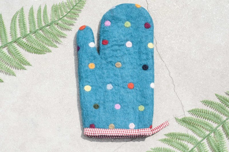 限量一件 母亲节礼物 生日礼物 厚棉羊毛毡隔热手套 / 厨房用品 / 羊毛毡保温手套  / 阻热手套 / 羊毛毡手作 - tiffany蓝绿色 蓝色天空彩虹点点 - 厨房用具 - 羊毛 多色