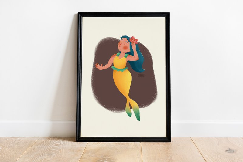 印刷在海报/包/T恤/明信片上的美人鱼女孩插图 - 电子手绘真人画像/绘画/插画 - 其他材质 