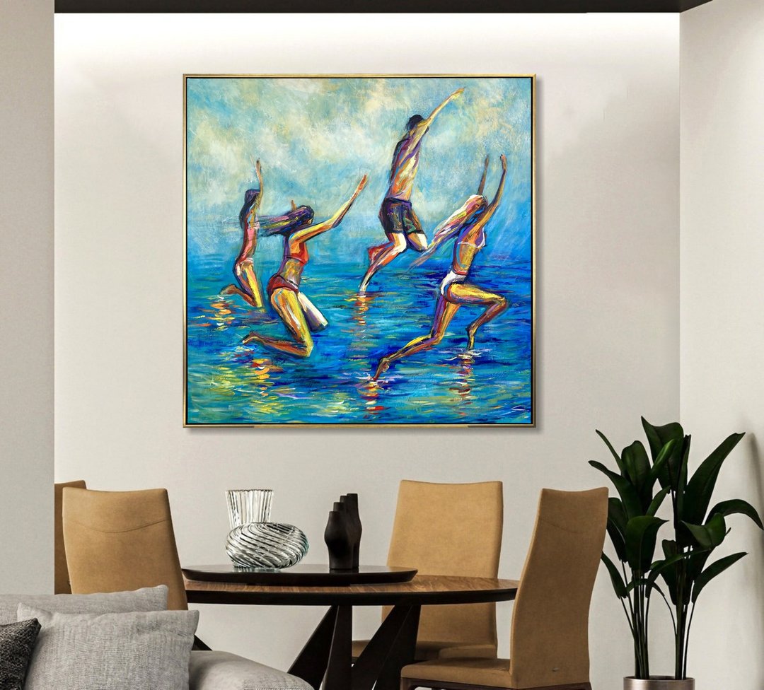夏日海滨泼洒画作｜跃动人形｜裸体艺术 - 墙贴/壁贴 - 压克力 多色