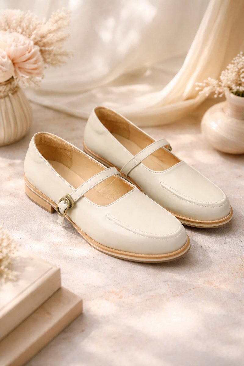 【英伦玛丽珍】象牙白。微笑的女孩 - 玛莉珍鞋 - 真皮 白色