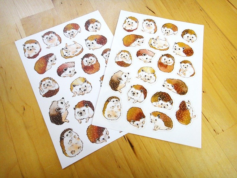 歪的工作室-刺猬烫雾古铜贴纸+明信片背卡Hedgehog Stickers&Postcard - 贴纸 - 纸 