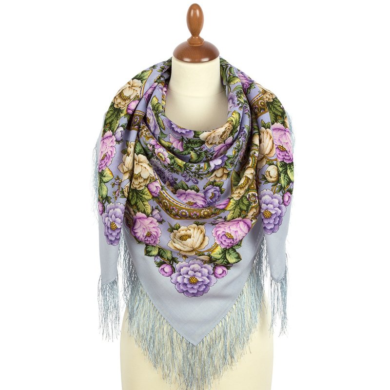 Pavlovo Posad Russian Shawl 100% Wool Scarf Wrap Silk Fringe 125x125 cm 2000-13 - 丝巾 - 羊毛 多色