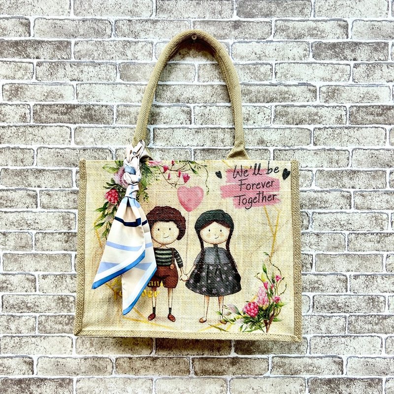 【手工制作】情侣娃娃 – 大横款拉链 – 文创风生活提袋 - 手提包/手提袋 - 棉．麻 多色
