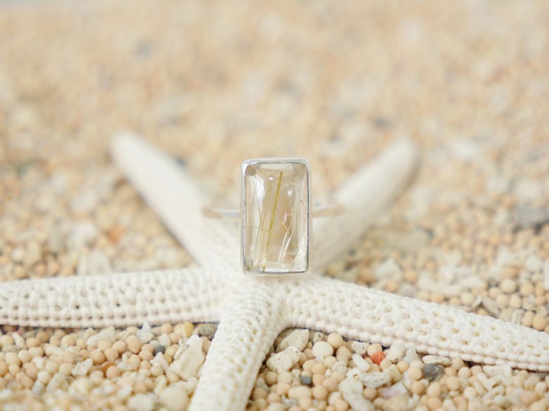 Gold Ring Power Rutilquarts Silver Ring - 戒指 - 石头 金色