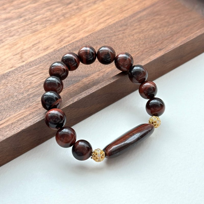 【双子座生辰石】红虎眼18k镀金球手链 热情勇敢 克服胆怯果断 - 手链/手环 - 半宝石 红色