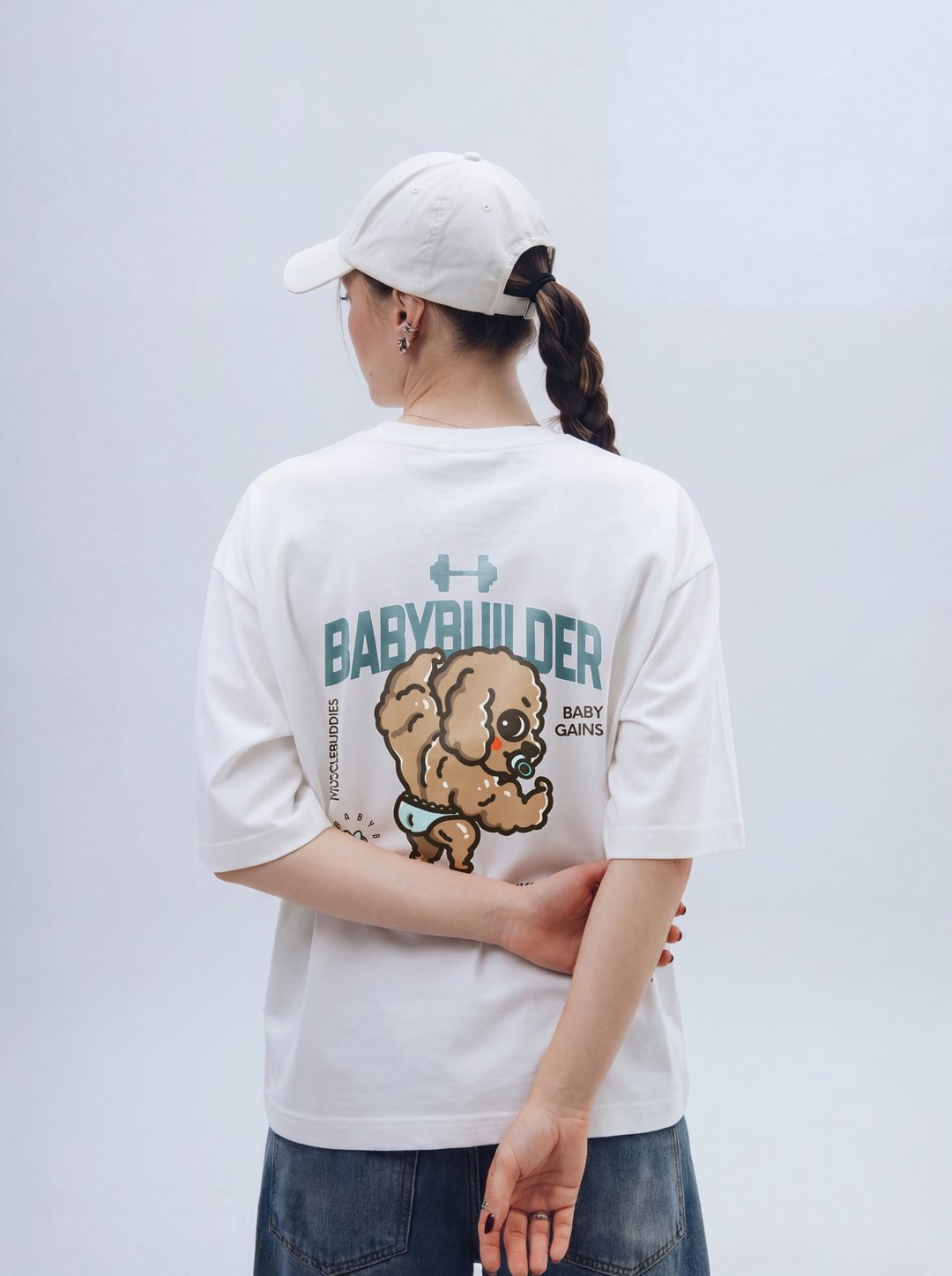 Muscle Buddies BabyBuilder Poodle | 重磅 260 克棉质宽松 T 恤 - 中性连帽卫衣/T 恤 - 棉 多色
