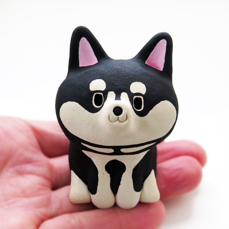Shiba Inu figurine of Ceramics "The Osuwari black Shiba 1" white Shiba Inu workshop - 摆饰 - 其他材质 