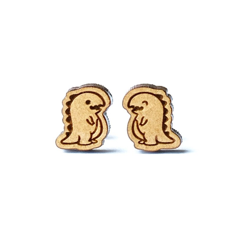 素色木耳环-暴龙 - 耳环/耳夹 - 木头 咖啡色