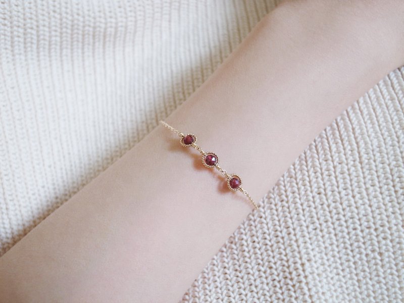 14KGF 石榴石 天然石手链 - 手链/手环 - 宝石 红色