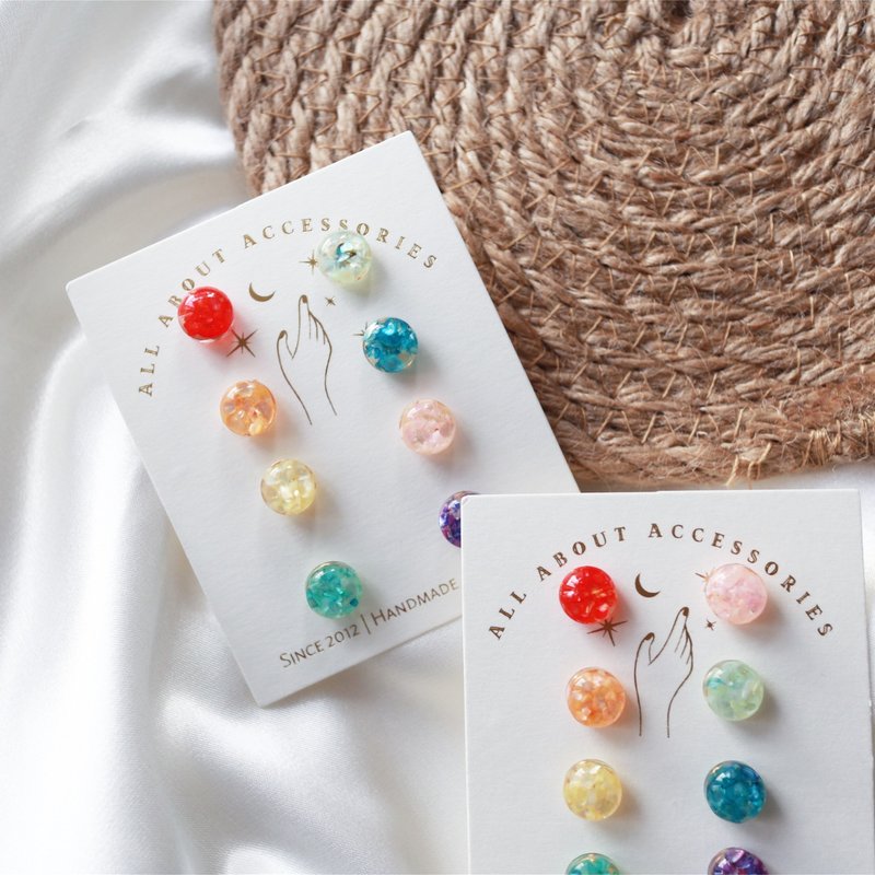 彩虹方块/ 小圆点8件组耳环 - 耳环/耳夹 - 其他材质 多色