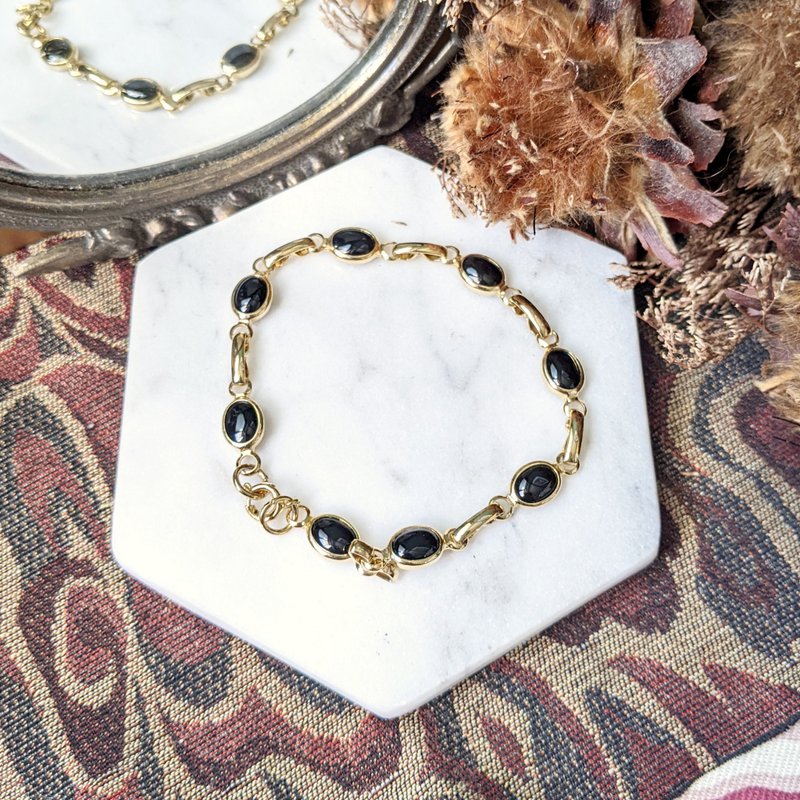 【老饰品/西洋老件】黑色压克力复古手链 - 手链/手环 - 其他金属 金色