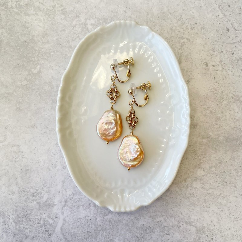 橙耳夹耳针 - 耳环/耳夹 - 珍珠 粉红色