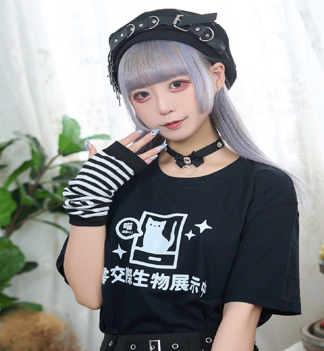 原创零交际生物KUSO文字梗猫咪汉字印花纯棉中性短袖T恤JJE10051 - 女装 T 恤 - 棉 