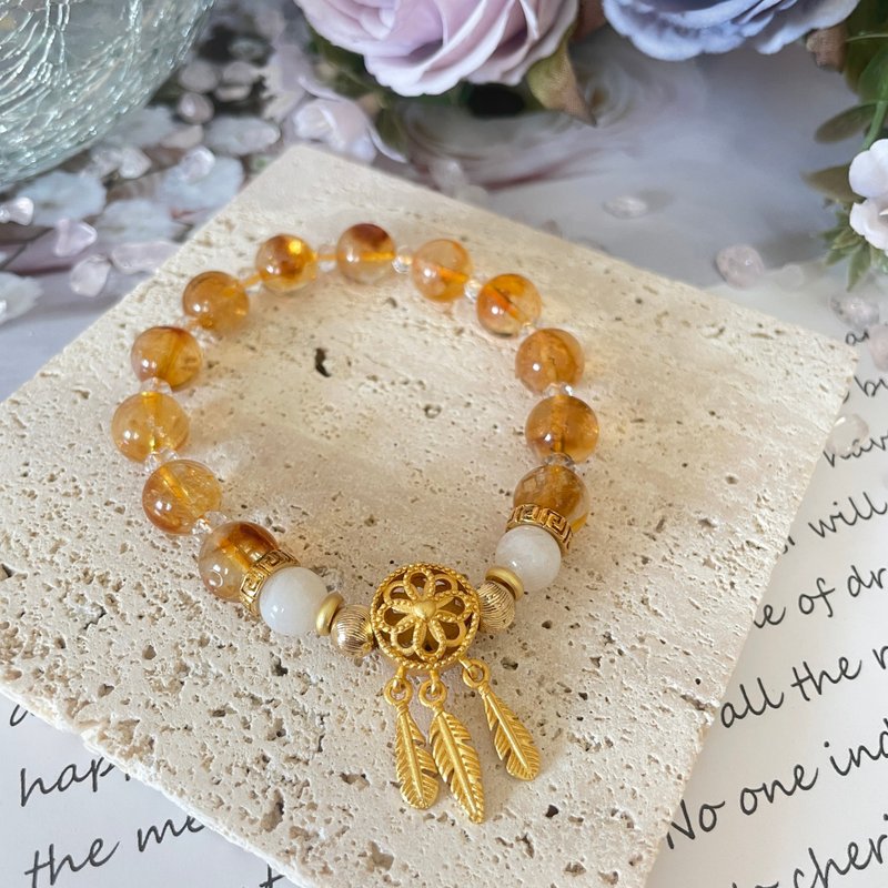 14K包金 暴力黄水晶手链设计款 强烈招财款 聚财水晶 生日礼物 - 手链/手环 - 水晶 黄色