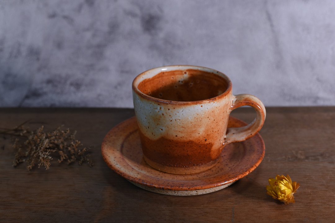 志野烧手工拉胚宽口咖啡杯盘组合 - 其他杯子 - 陶 