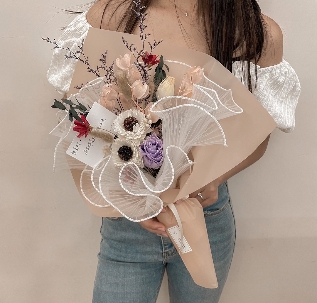 【紫玫瑰郁金香】附赠手写小卡 情人节 纪念日 生日 永生花干燥花 - 干燥花/捧花 - 植物．花 粉红色