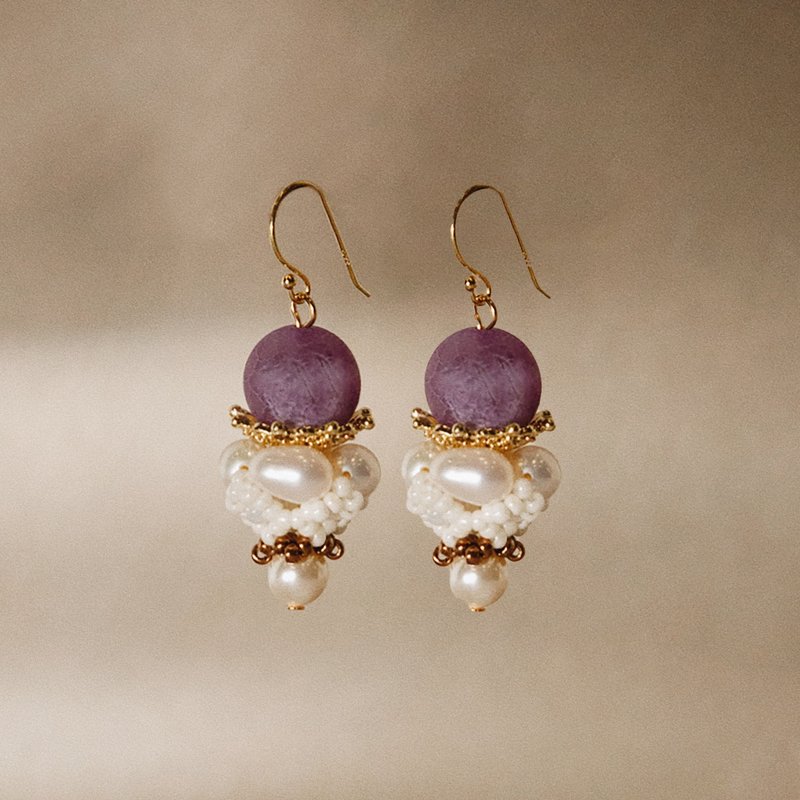Corona Goblet with Purple Agate 日冕盅耳饰-紫玛瑙 - 耳环/耳夹 - 半宝石 紫色
