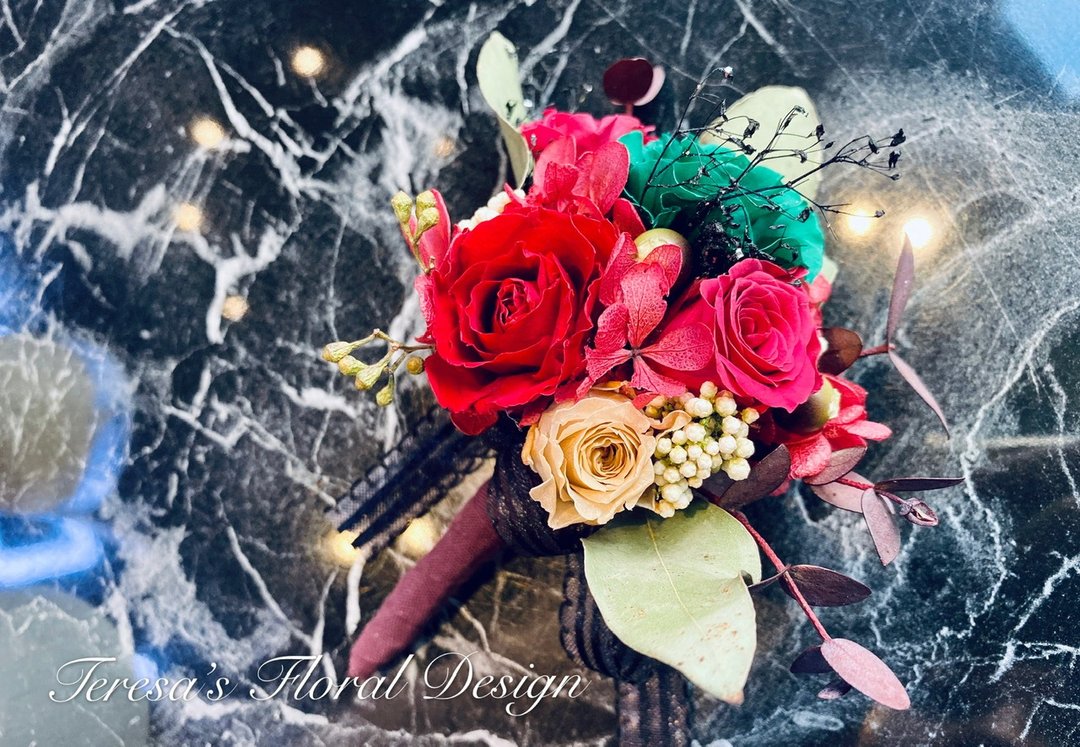 华丽不凋花婚礼胸花 - 胸花/手腕花 - 其他材质 红色
