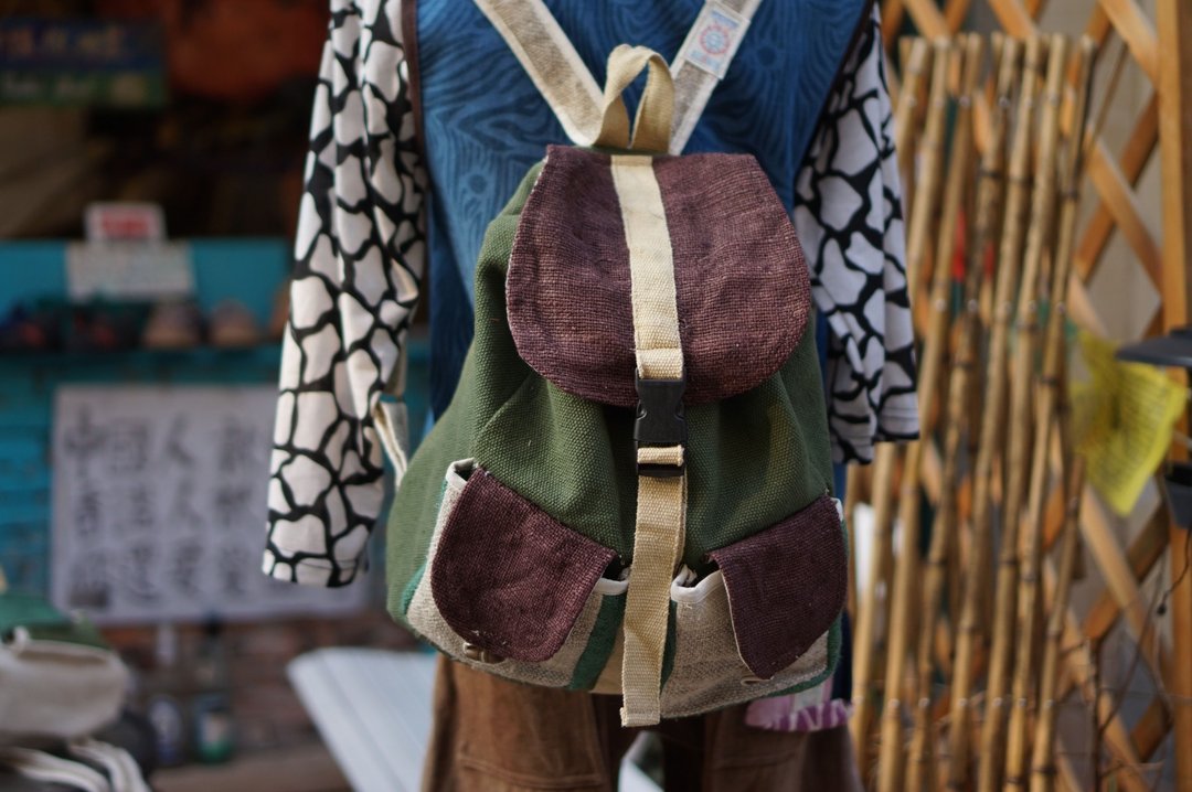 EARTH.er  │大麻布两口袋背包 (BG) ● EARTH.er 2 Pockets Hemp Backpack (BG)│ :: 香港原创设计品牌 :: - 后背包/双肩包 - 棉 绿色