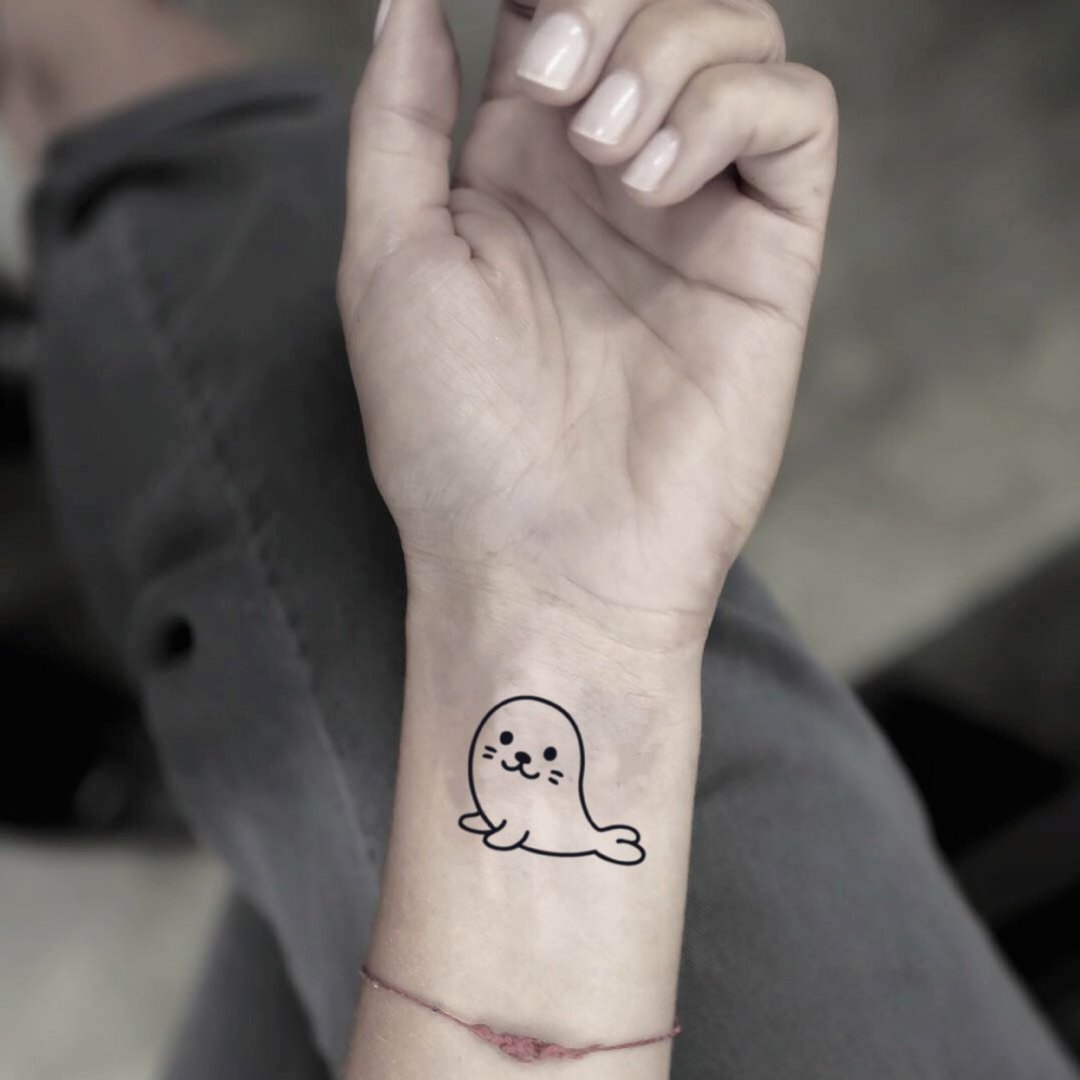 OhMyTat 可爱小海豹 Cute Seal 刺青图案纹身贴纸 (2 张) - 纹身贴 - 纸 黑色