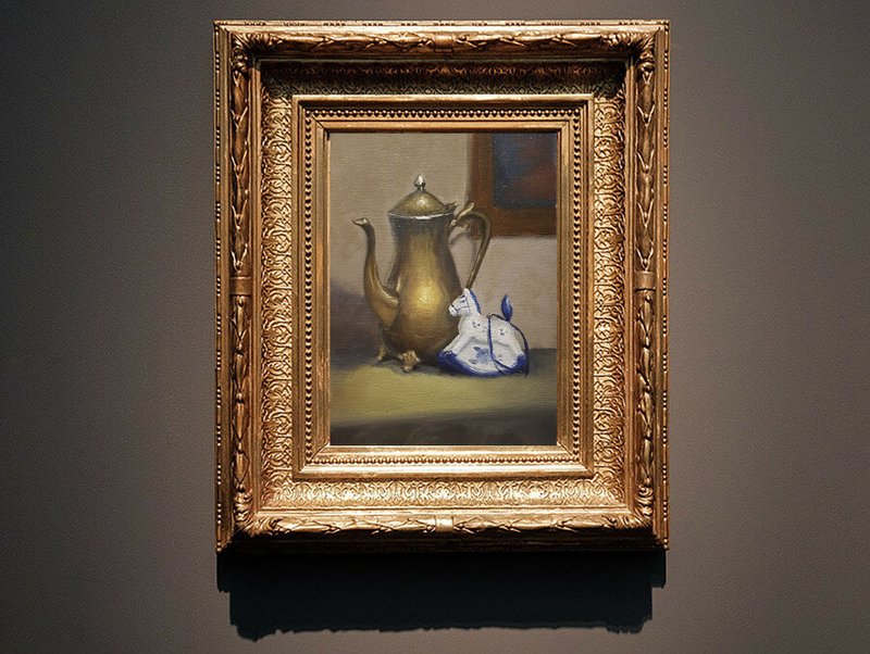 Horse Painting Still Life Original Art Copper Kettle Painting Tree toy Art - 墙贴/壁贴 - 其他材质 蓝色