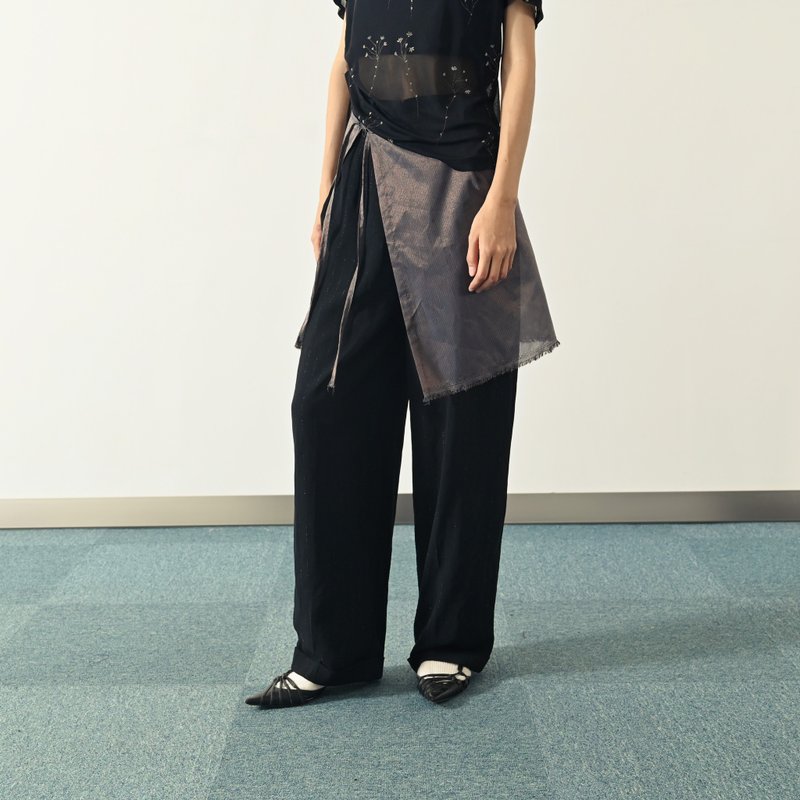 【NaSuBi Vintage】Upcycling绑带围裙古着裤 - 女装长裤 - 其他人造纤维 黑色