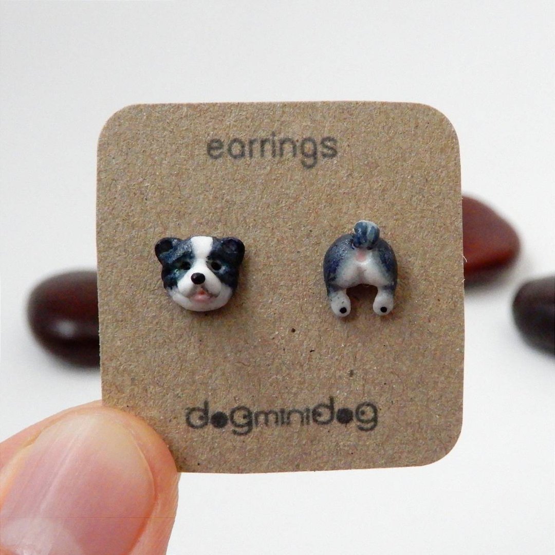Border Collie earrings with papercraft box for dog lovers. - 耳环/耳夹 - 其他材质 