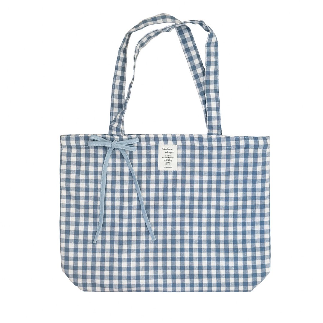 Everyday Tartan Tote (#MistyBlue) - 手提包/手提袋 - 其他材质 