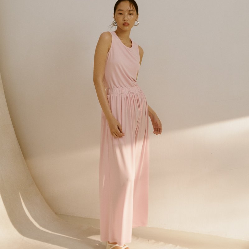 纯色无袖背心与打褶落地裤套装  /玫瑰粉 - 其他 - 其他材质 粉红色