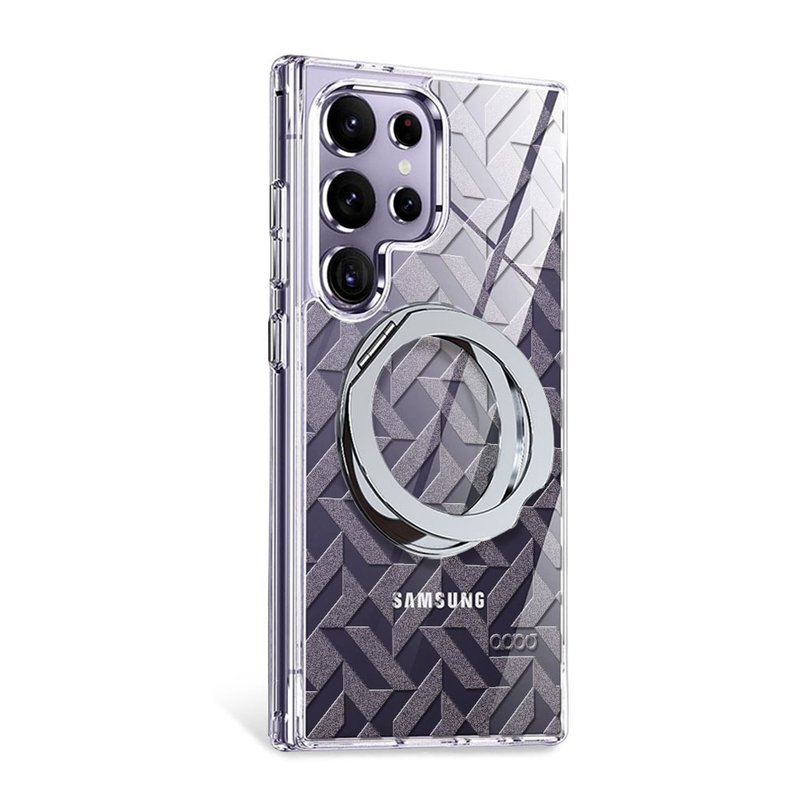 apbs S25/S24/A56/Flip7 浮雕感军规360旋转磁吸立架壳-透明几何 - 手机壳/手机套 - 其他材质 多色