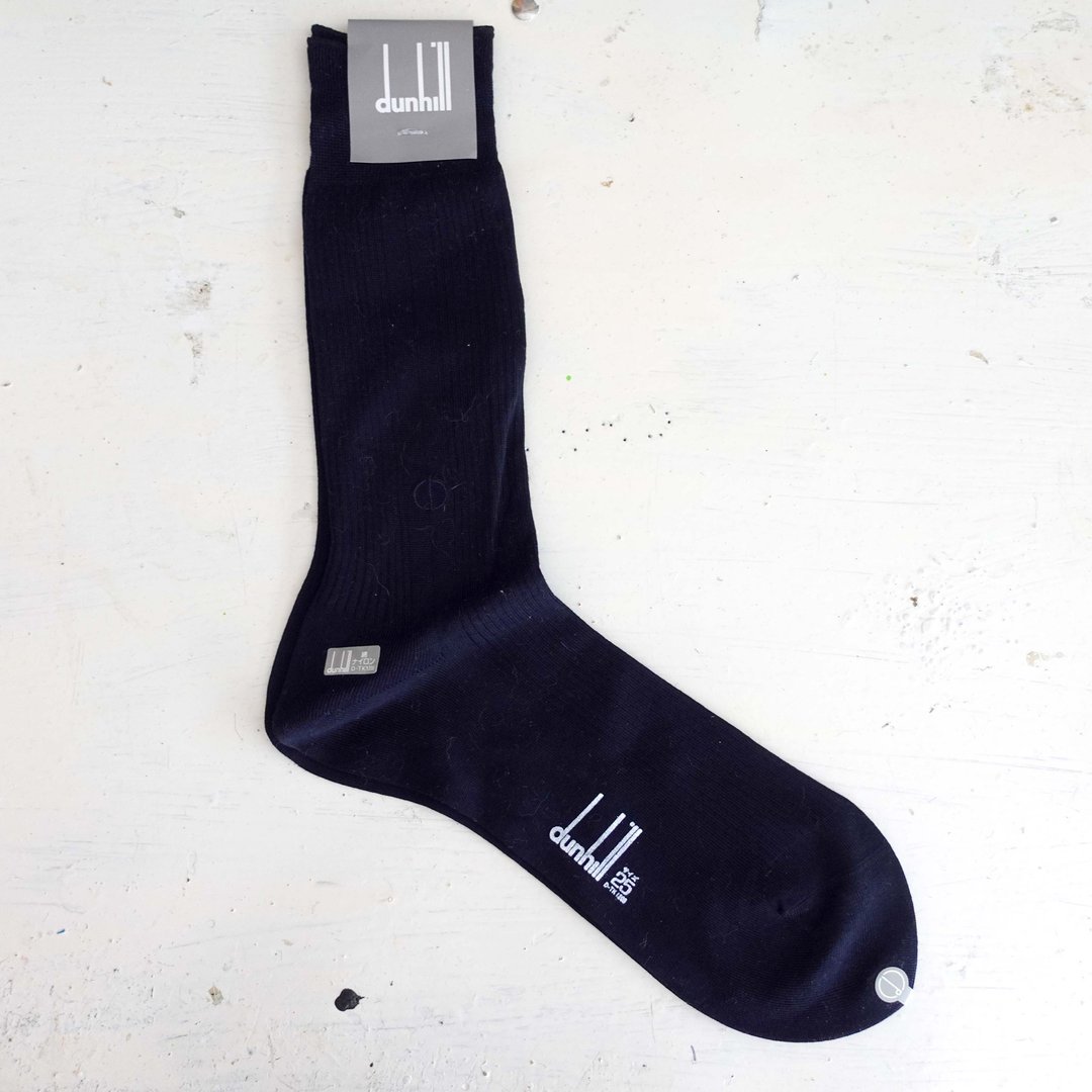 日本正版中古DUNHILL LOGO图案款 宝蓝色长袜子 - 袜子 - 棉 黑色
