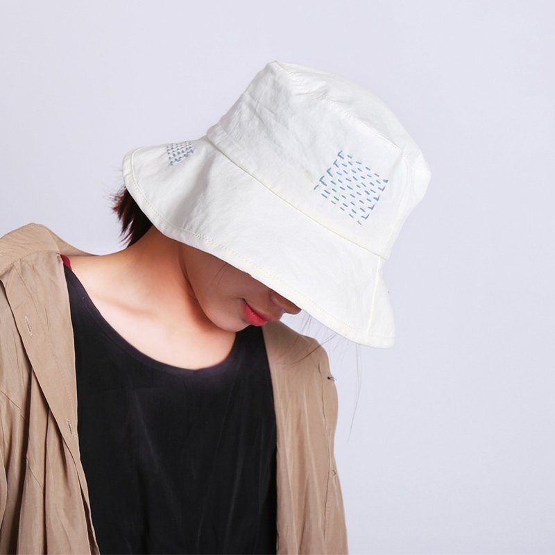 轲人手工穿线夏秋日系棉单色盆帽渔夫帽平顶布帽出游遮阳文艺休闲 - 帽子 - 棉．麻 