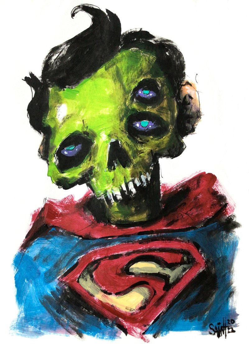 Super Zombie painting original art, Mutant Horror. Acrylic, paper - 海报/装饰画/版画 - 纸 多色