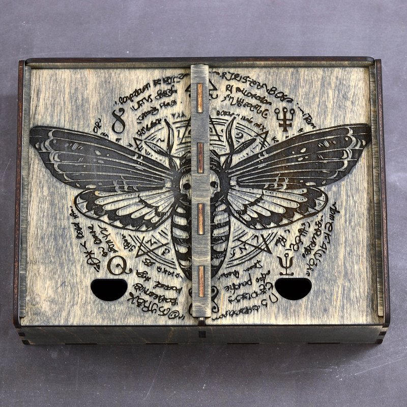 HANDMADE Tarot box for 2 deck or Crystal storage box Witch trinket box Esoteric - 收纳用品 - 木头 灰色