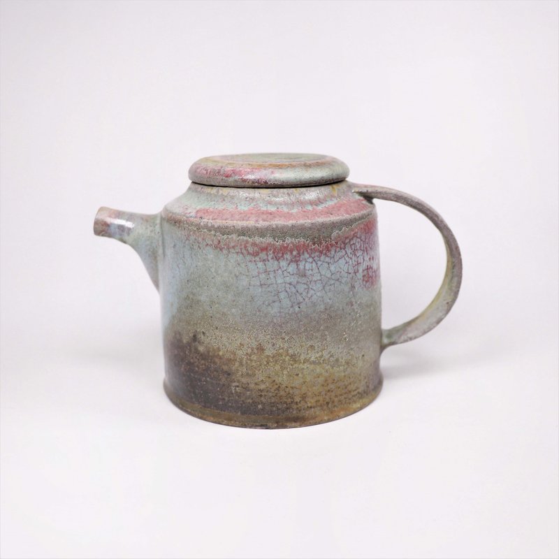 明芽窑 l 柴烧汝釉铜红落灰后把壶 - 茶具/茶杯 - 陶 多色