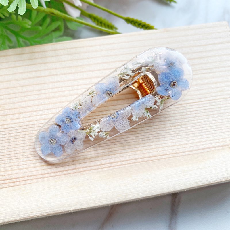 真花押花 勿忘我花 白雪木发夹 三角形中间镂空发饰 真花发饰 - 发饰 - 植物．花 蓝色