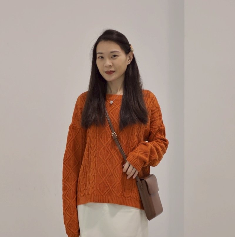 复古几何菱格羊毛毛衣 两色 - 女装针织衫/毛衣 - 羊毛 橘色