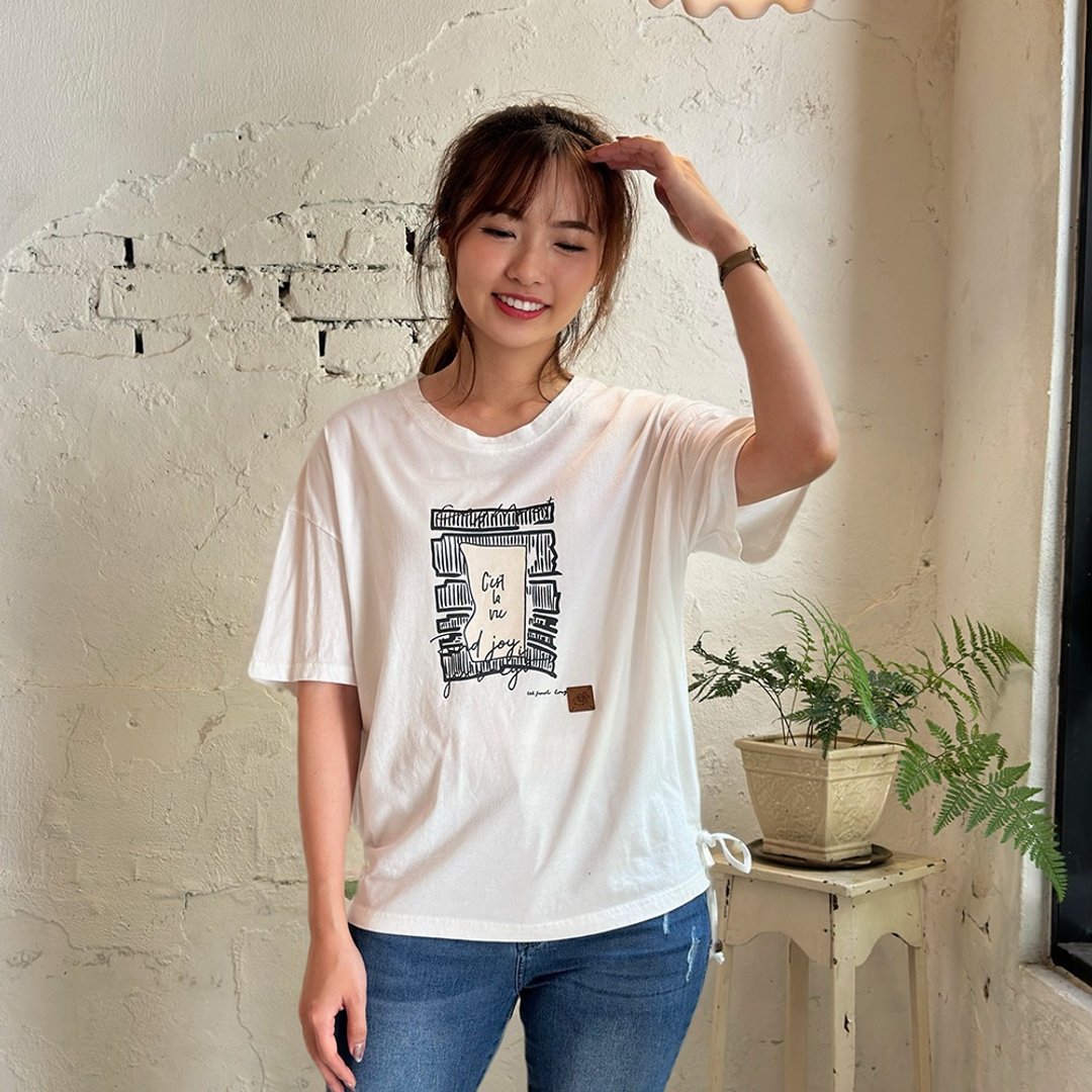 Hana Mokuba 印花圆领绑带打折收口上衣 - 女装上衣 - 其他材质 