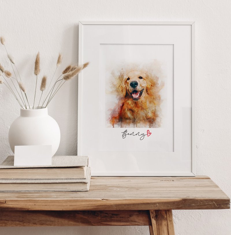 Watercolor dog portrait (DIGITAL FILE)  Modern pet portrait - 订制画像 - 其他材质 白色