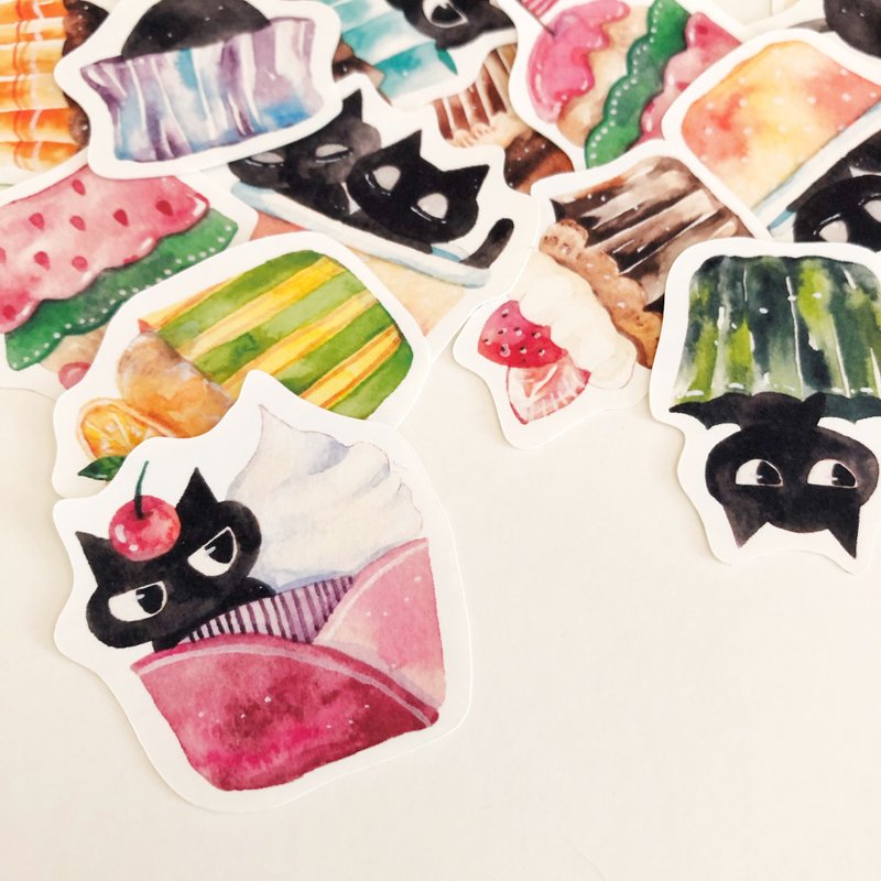 黑猫与杯子蛋糕 散装贴纸 - 贴纸 - 纸 多色